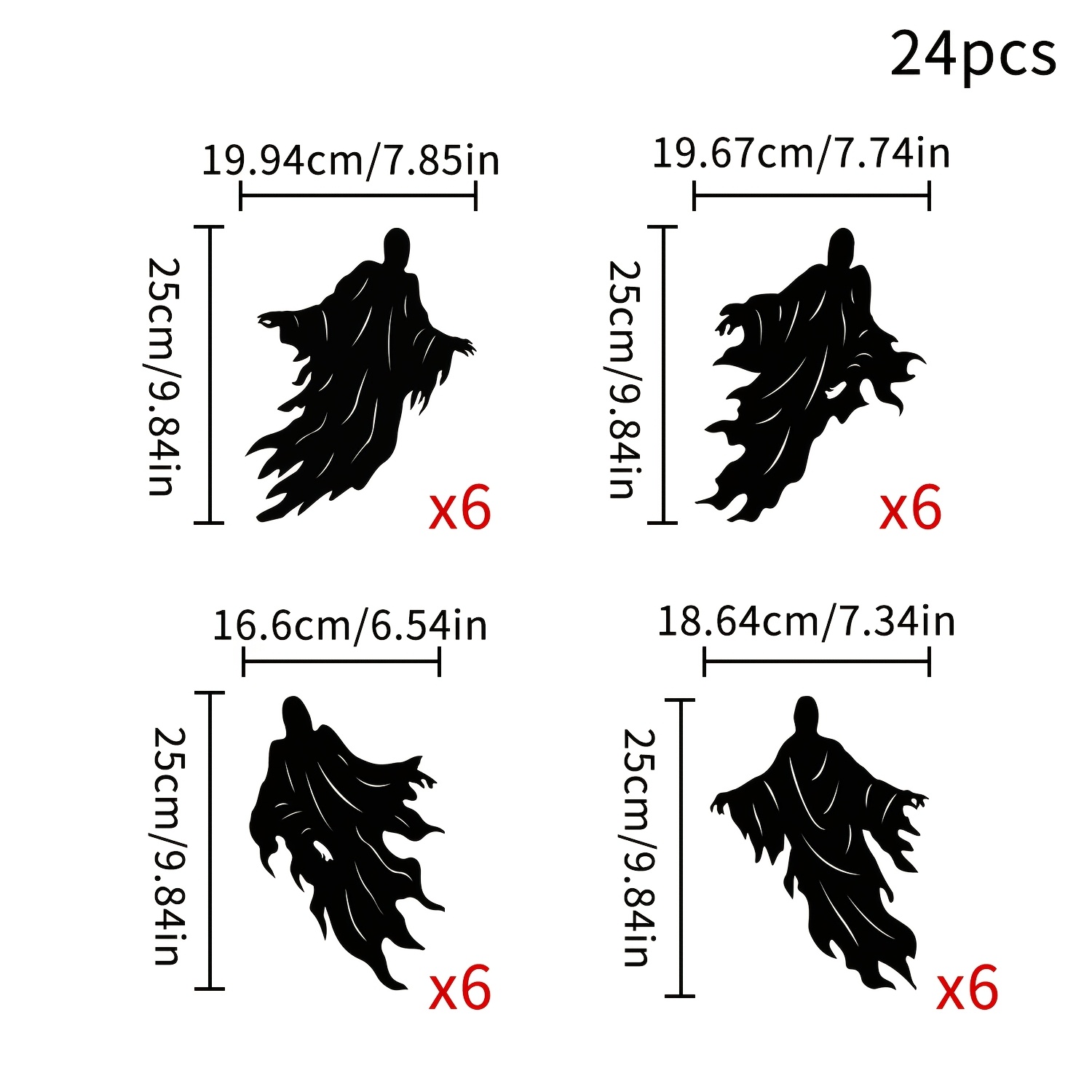 TEMU 24pcs For Halloween Floating Paper Cutout Hanging Ornaments, Black Silhouette Paper Cut Decor, Spooky Hanging Cutouts For Halloween Indoor