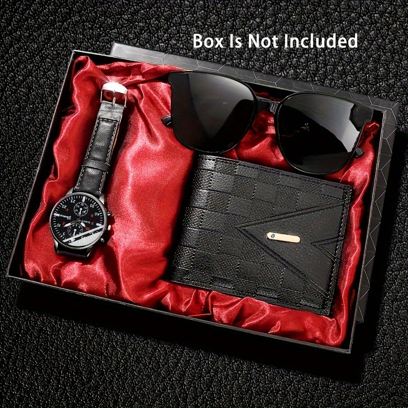 

3pcs/set, Stylish Men's Watch & Glasses & Wallet Set, Holiday Gifts