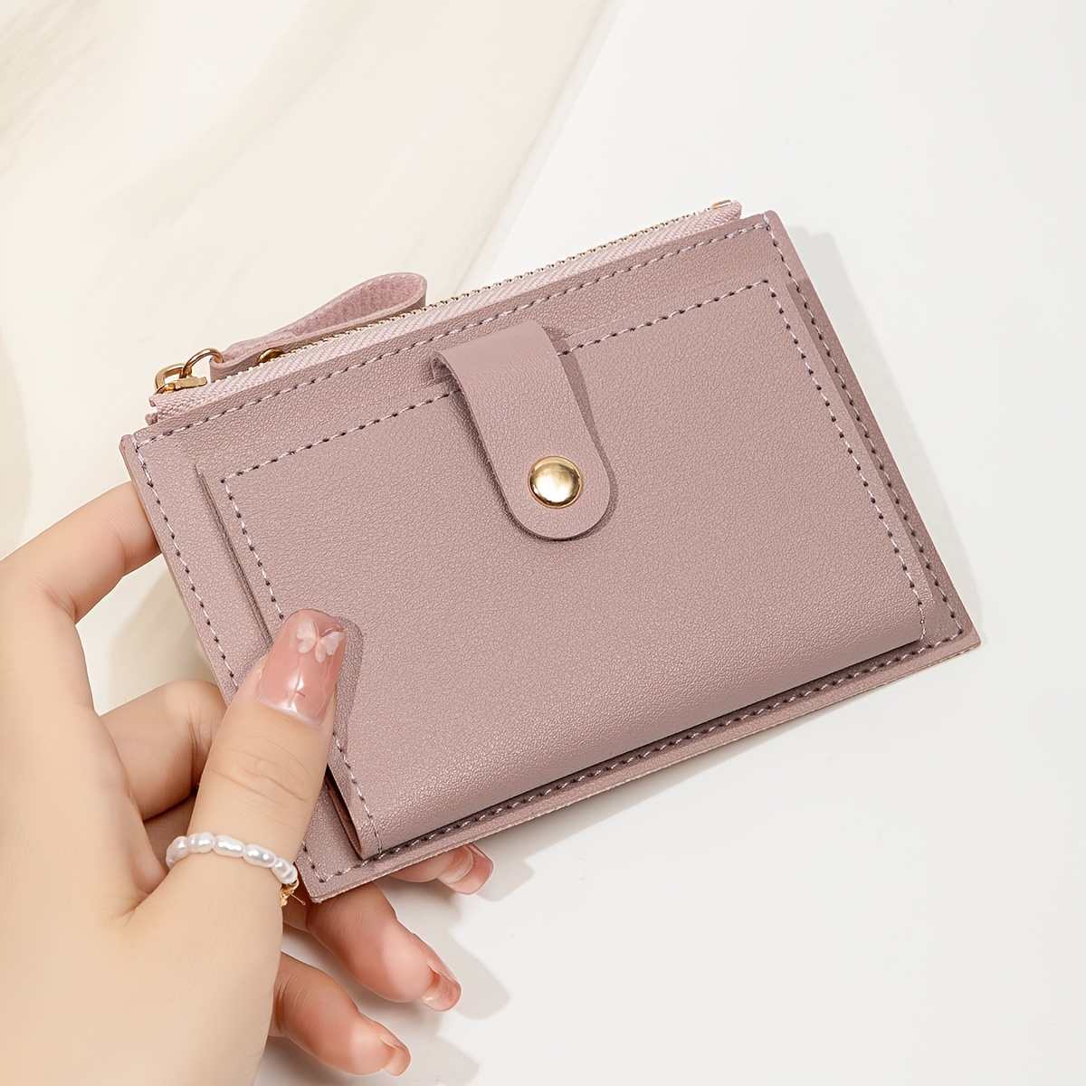 TEMU Portefeuille mini pour femme - Porte-monnaie à fermeture éclair et porte-cartes, rouge, compact pour l'argent et du , portefeuille portable