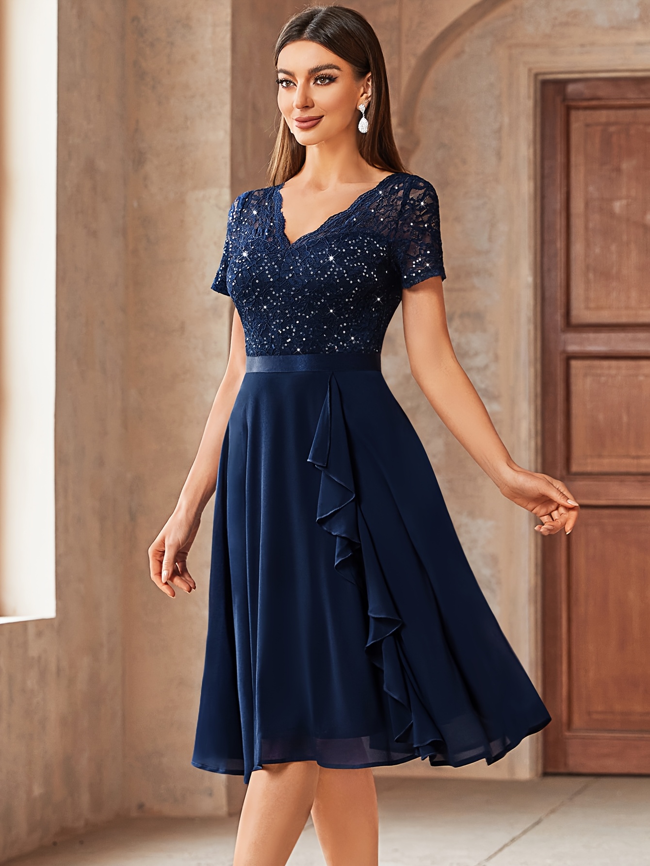 sachin and babi light blue dress US$ 114.00] A-line V-Neck Asymmetrical Chiffon Bridesmaid Dress With Ruffle