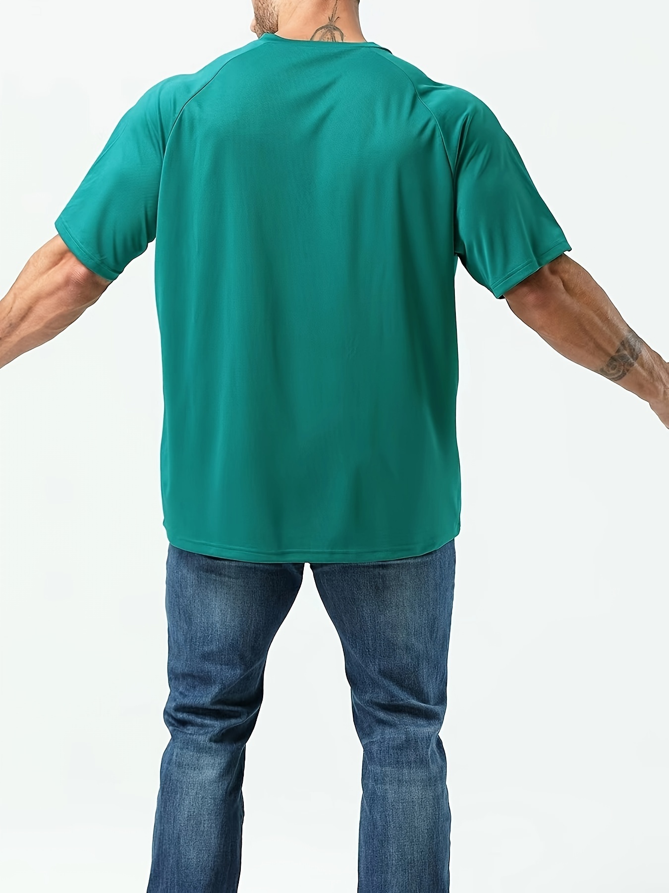 Plus Size Men's Solid T-shirt, Quick Dry Breathable Tees For Sports/fitness, Oversized Short Sleeve Tops For Big & Tall Males, Men's Clothing