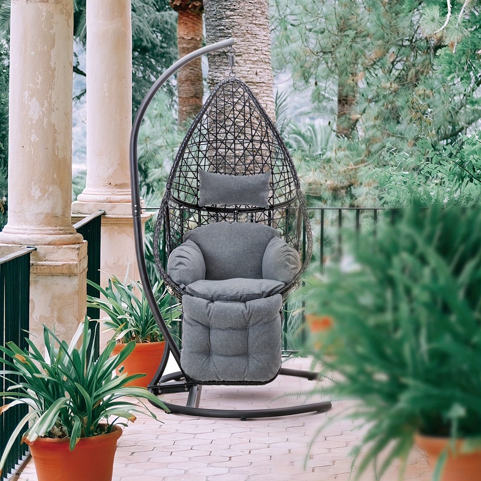 

Egg Chair With Stand & Leg Rest, Rattan Wicker Swing Chair Soft Thick Seat Cushion & Pillow, Patio Egg Chair With Heavy Duty Steel Frame, 400lb Capacity, For Outdoor & Indoor, Garden