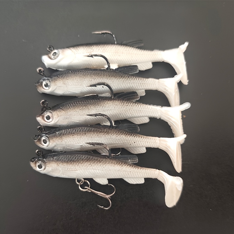 5 Small T-tail Soft Baits, Lure Soft Simulation Fake Baits, Fishing Accessories