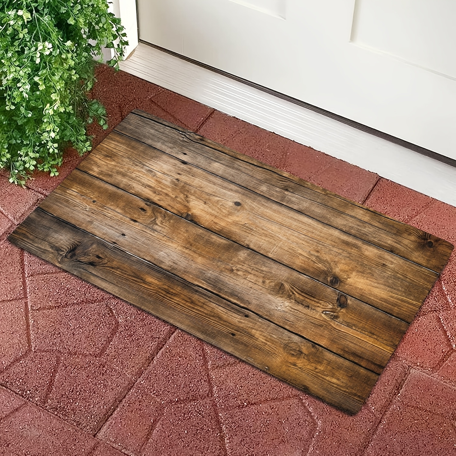 TEMU 1pc Retro Faux Wood Kitchen Mat - Machine Washable, Non-slip Polyester Floor Mat With Rustic Weathered Style, Ideal For Home Decor, Festive