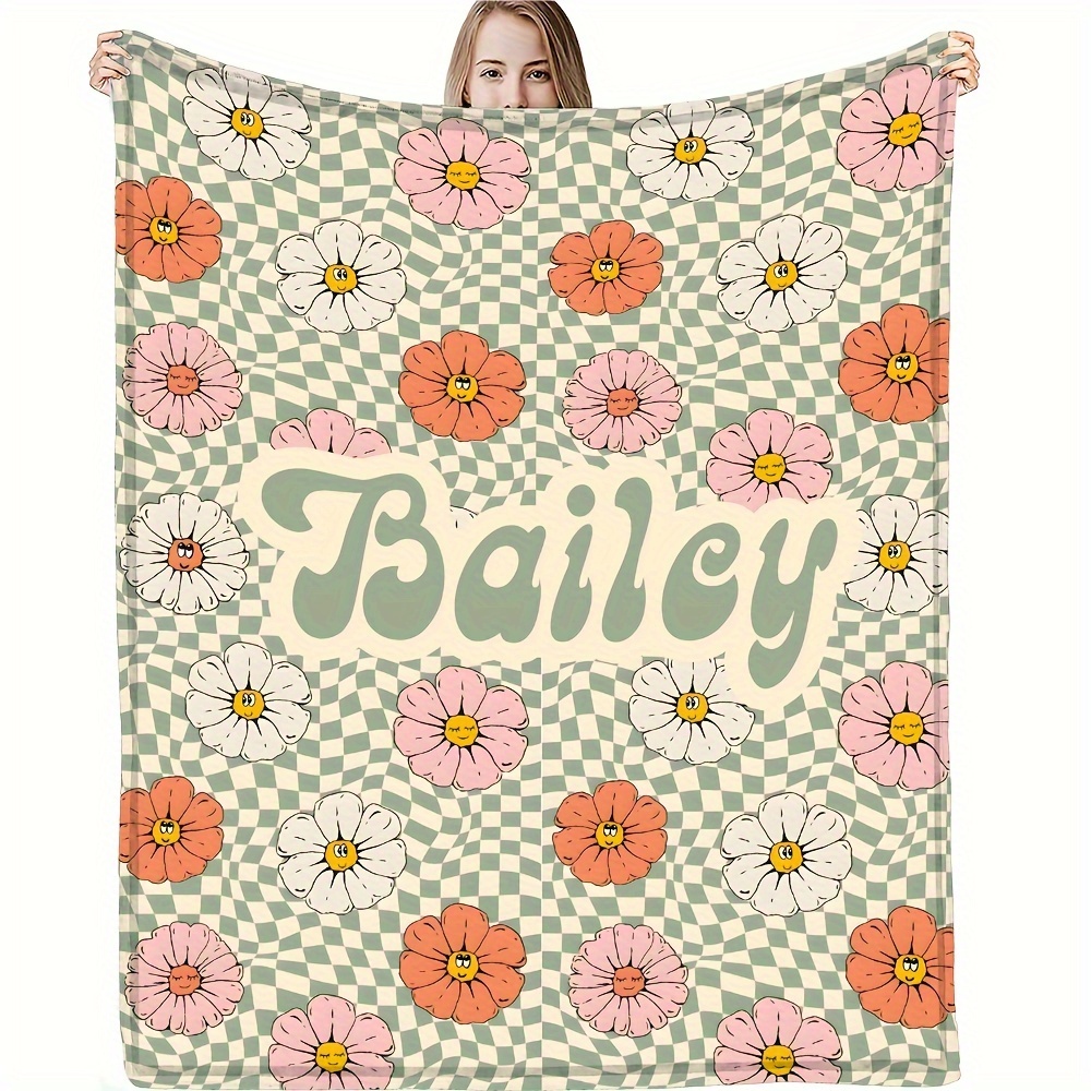 

Personalized Face & Floral Flannel Blanket - Custom Name Design, For Bed, Sofa, Travel | Ideal Birthday Or Christmas Gift For Family, Friends,