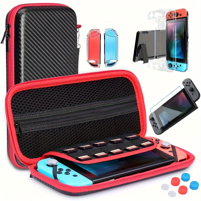 

For Nintendo For Switch Carrying Case With 9-in-1 Accessory Kit - Protective Handbag, 6 Thumb Grips & Hd Screen Protector, Carrying Bag