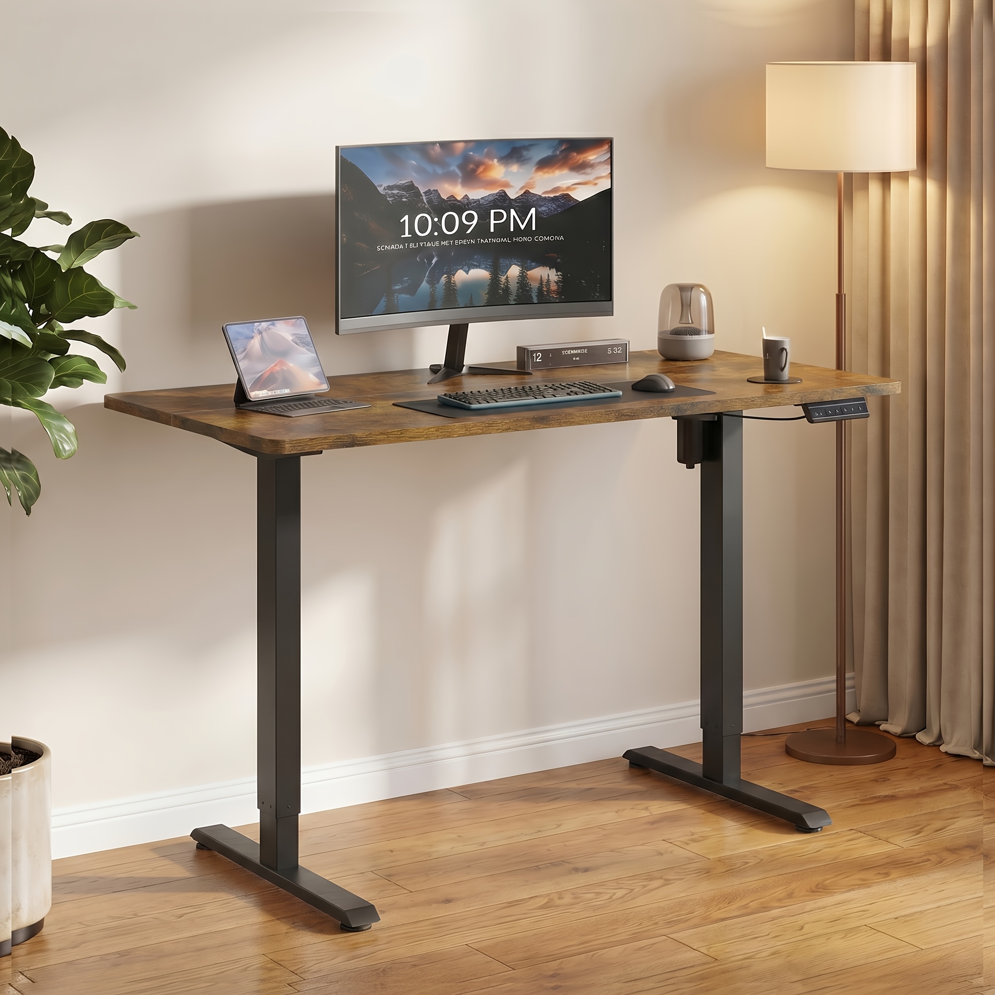 TEMU 120cm Electric Standing Desk, Height Adjustable Sit-stand Desk, Dual-panel Desktop Computer Workstation For Home Office Study Gaming, Black