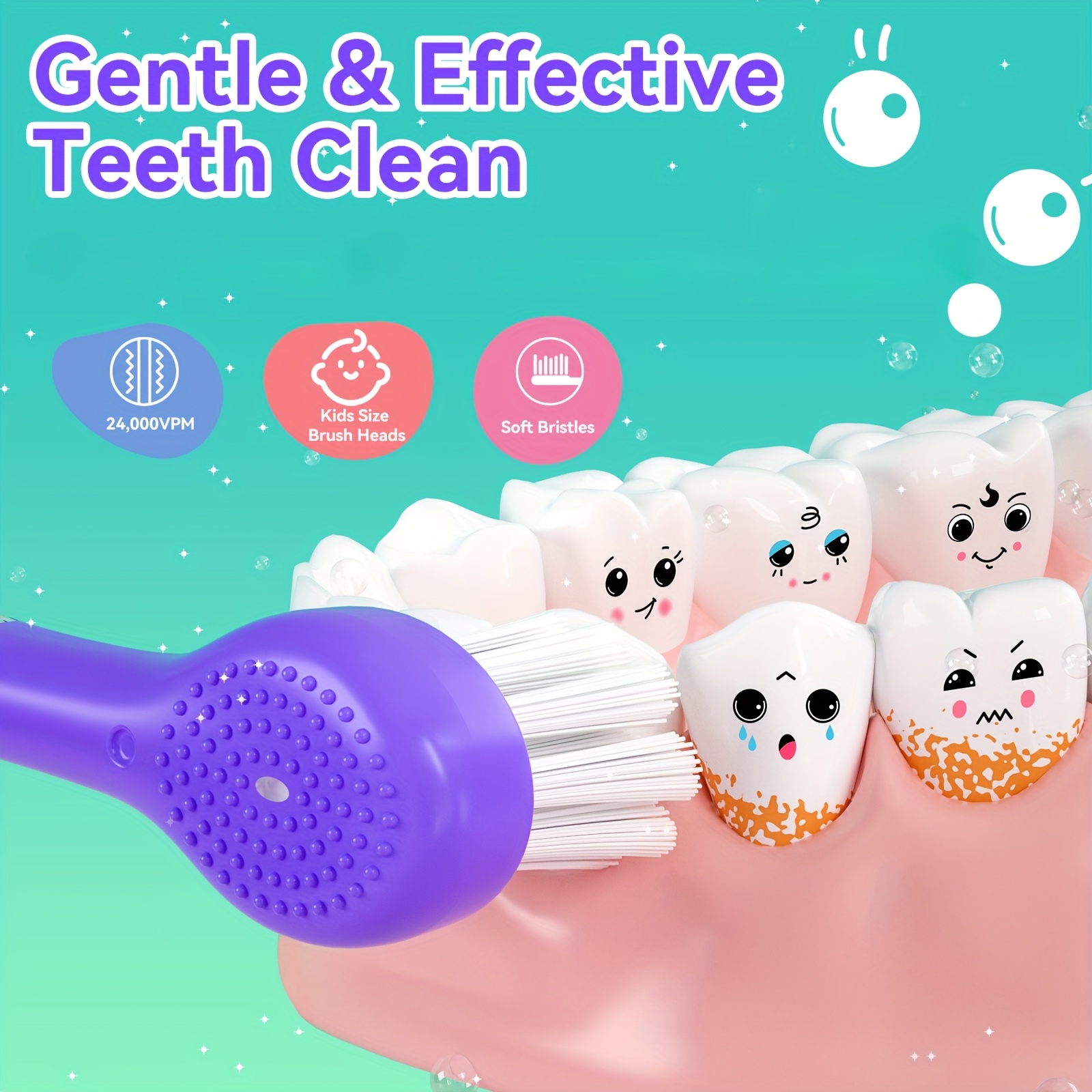 Electric Toothbrush | Cartoon Shape, LED Light, Soft Bristles, Magnetic Charging, 8 Brush Heads, USB Powered, Mixed Color, for Aged 0-6 Years