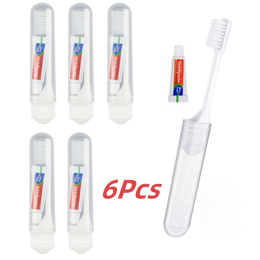 Image of 6pcs Portable Folding Toothbrushes With Soft Bristles, Toothbrush With Toothpaste, Soft Toothbrushes For Adults, Bathroom Additions, , Teeth, Camping And Hiking | For