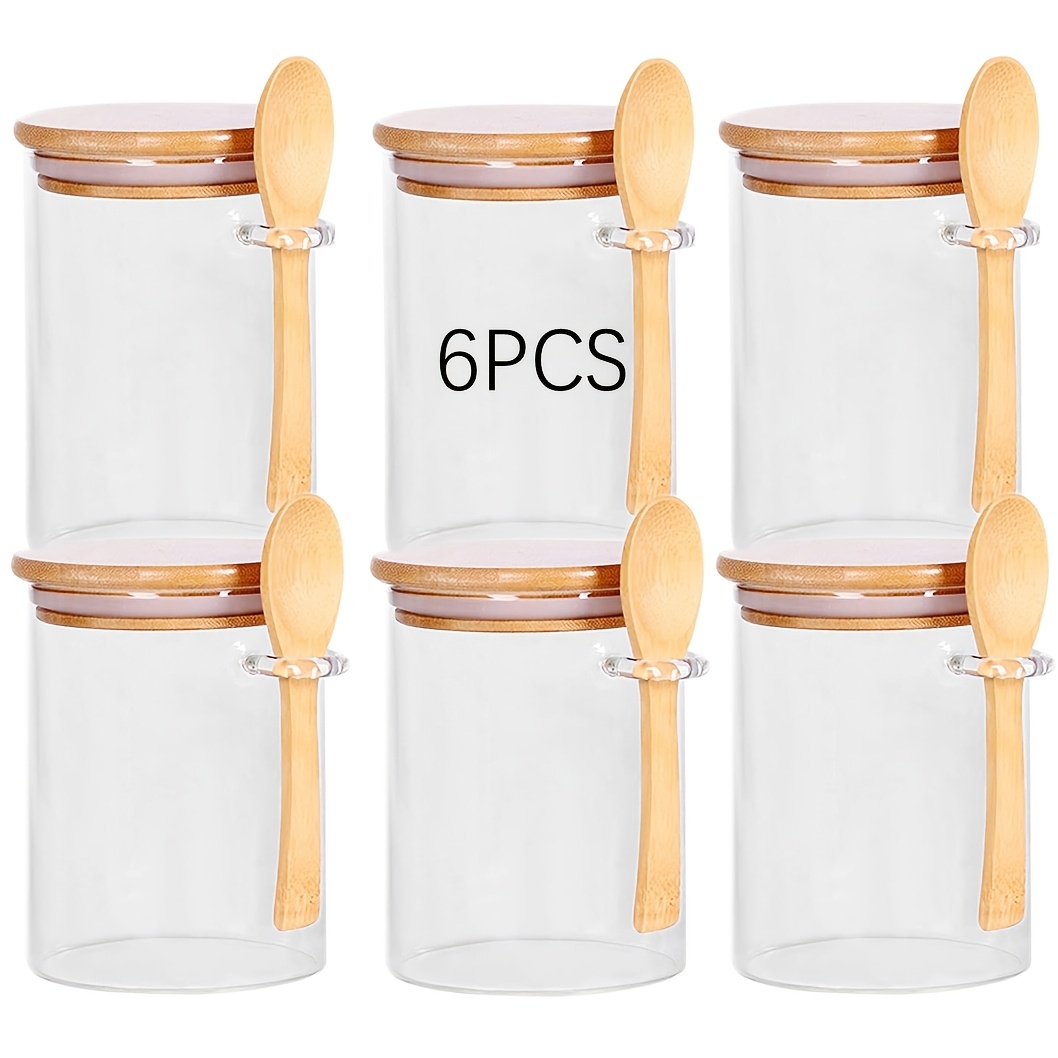 TEMU 18oz Glass Storage Jar Set With Spoon, Featuring Bamboo Lids, Ideal For Coffee Beans, Spices, , Tea, Flour, Nuts, Candy, Salts, And More