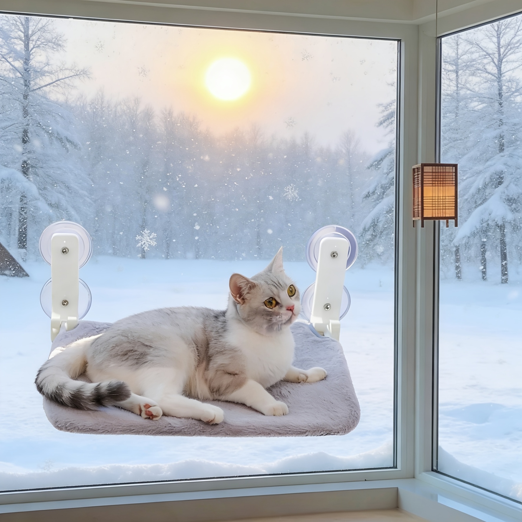 E-shop Wintertaugliche Katzen-Fenster-Hängematte – Ultraweiches Plüsch & warmes Hängesofa für Wohnungskatzen, zum & Sonnenbaden an sonnigen Fenstern,