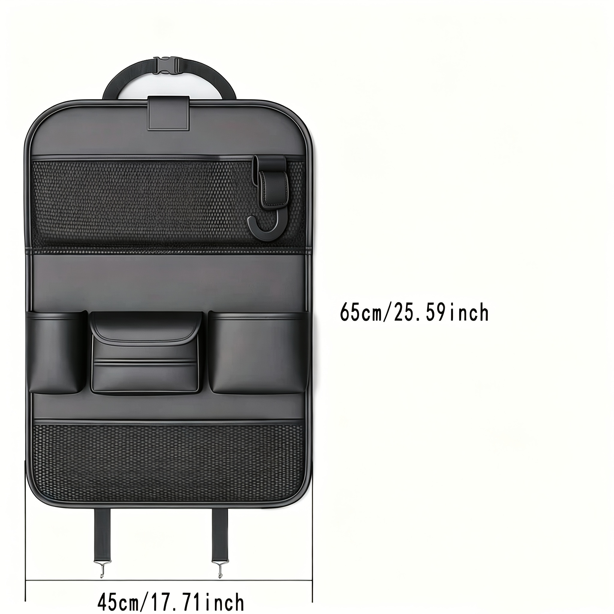 TEMU Pu Leather Car Seat Backrest Organizer With Multiple Compartments, Mesh Pockets, And Laptop Stand - A Foldable Travel Storage Bag For Car