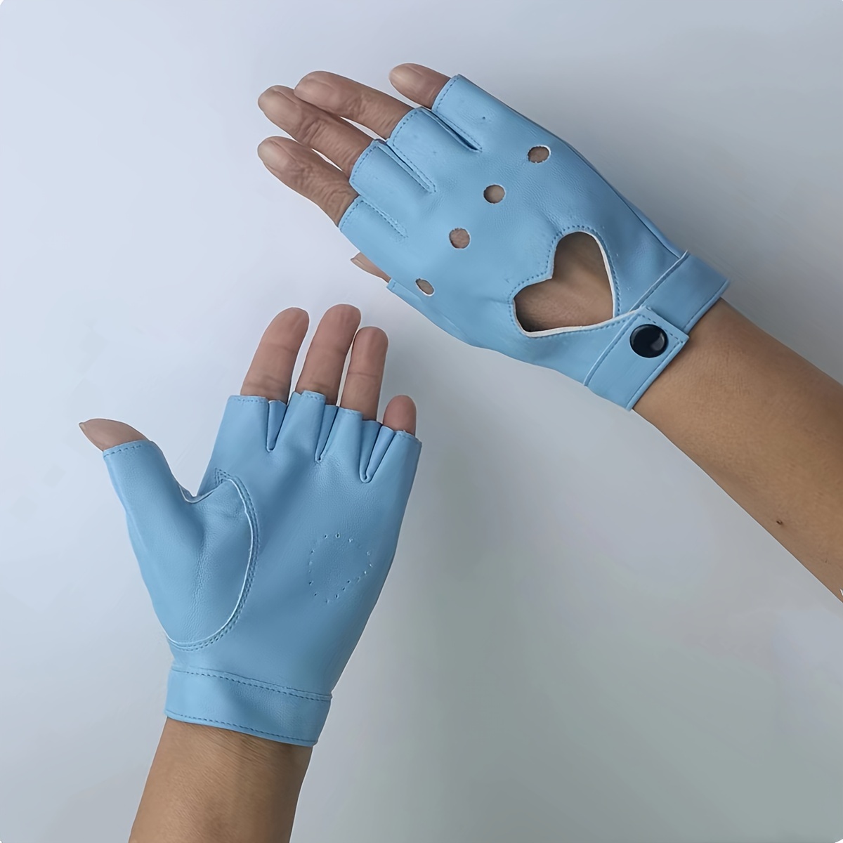 Blue leather fingerless clearance gloves