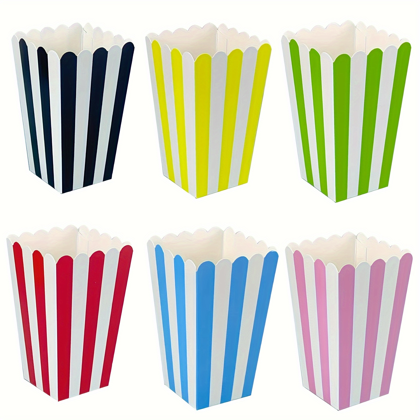 

Striped Paper Popcorn Boxes, 12-pack, Food Packaging Containers For Parties And Events - No Power Required