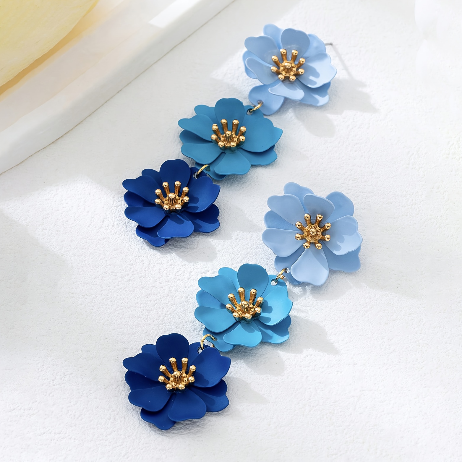 Stylish Gradient Blue Flower Drop Earrings for Women