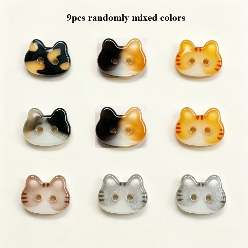 TEMU 9pcs Random Colors Mixed Cute Color-block Leopard Print Cat Head Irregular Buttons, Creative Irregular Shaped Hand Sewing Supplies, Suitable For