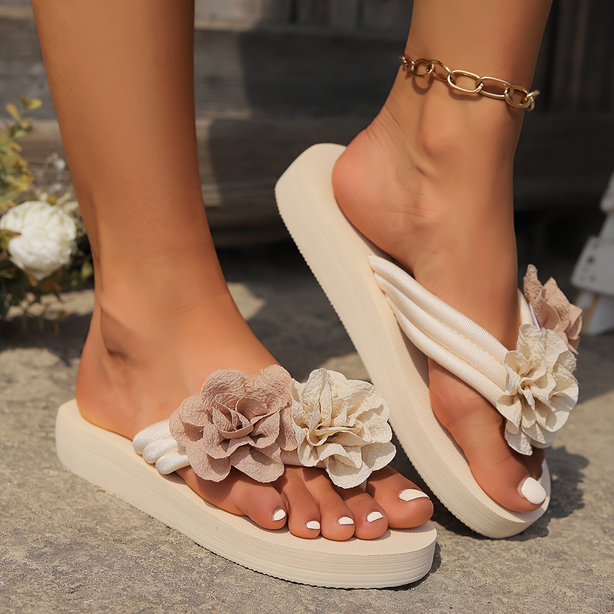 womens floral eva flip flops lightweight comfortable stylish summer   with   flat heel and decorative   for indoor outdoor use strappy sandals Product details 3