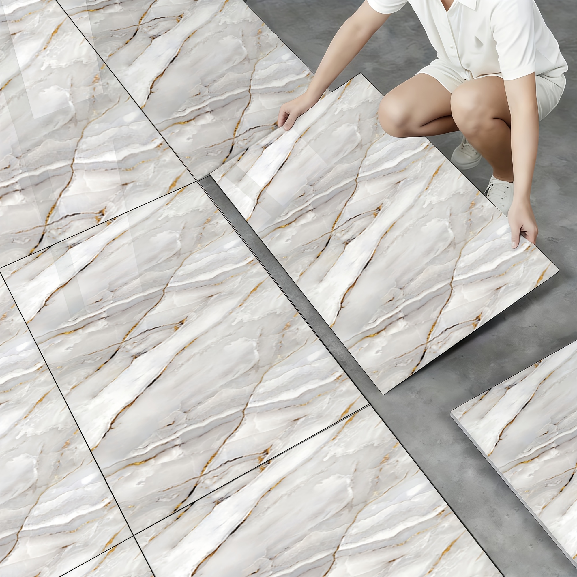 E-shop 60/100er-Pack Glänzende Marmor Bodenaufkleber für Wände | Selbstklebende, ablösbare Vinylfolien, einfache Anbringung von luxuriösem Marmormuster