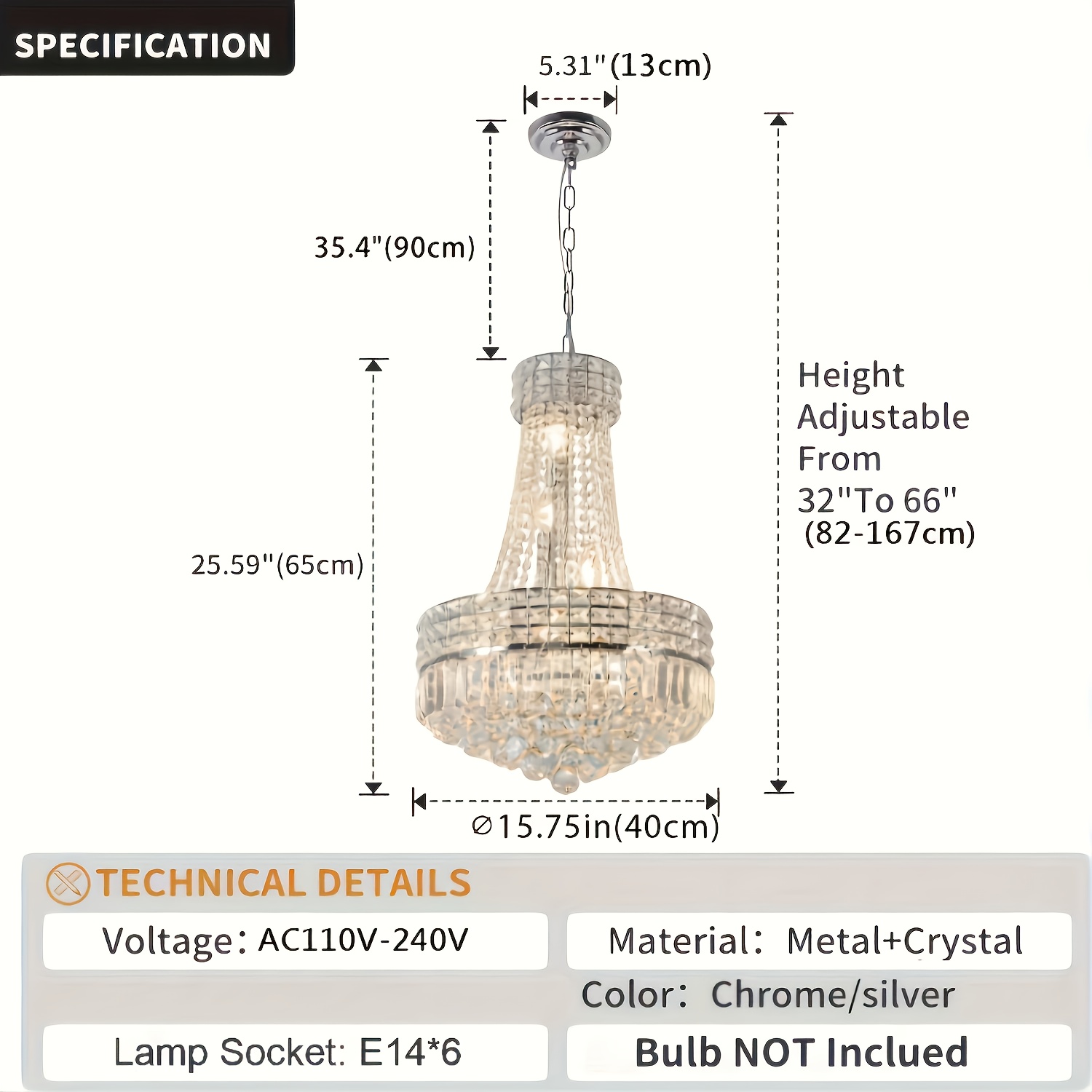 Crystal Chandelier, Modern Hanging Chandelier Light Fixture Empire Chandelier For Bedroom K9 Crystal Chandeliers For Living Room Dining Room Foyer E14 Excluding Light Bulbs