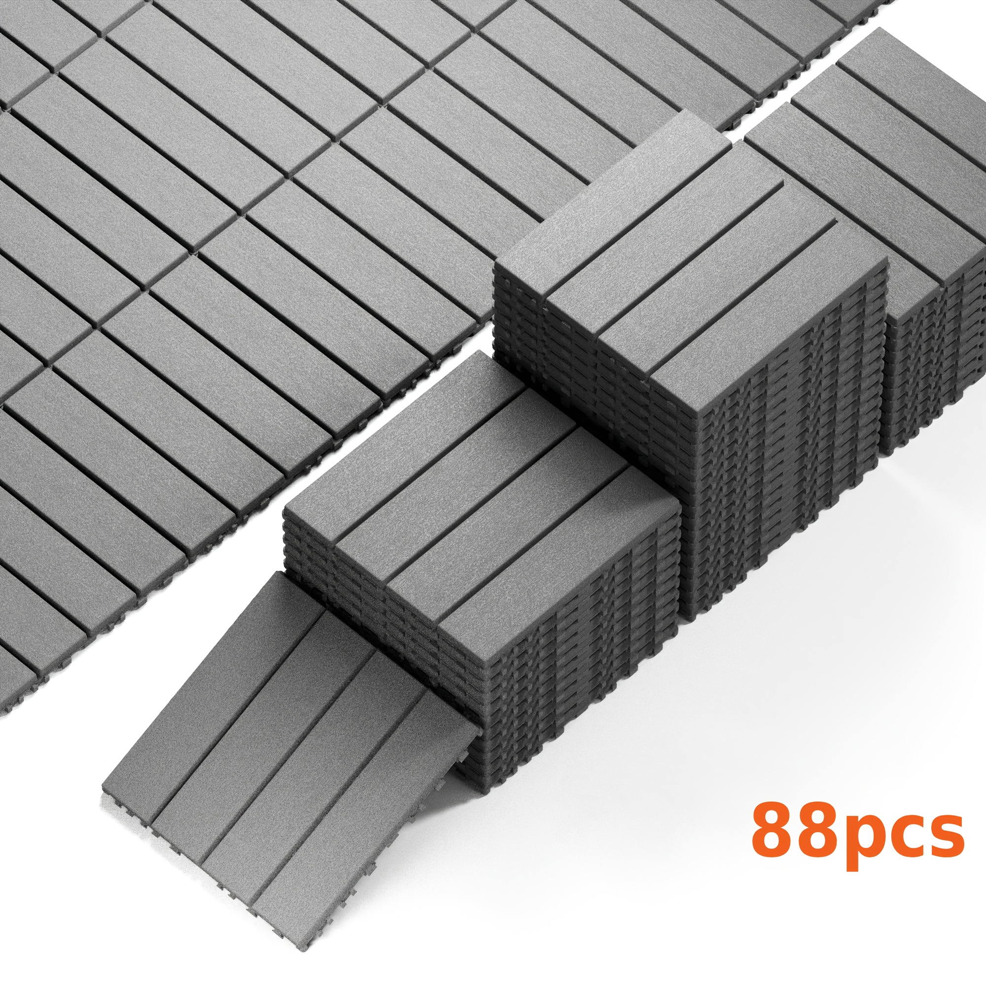 TEMU Lot de 88 dalles de sol emboîtables en plastique, grises, revêtement de sol imperméable pour jardin et balcon, universel intérieur et extérieur,