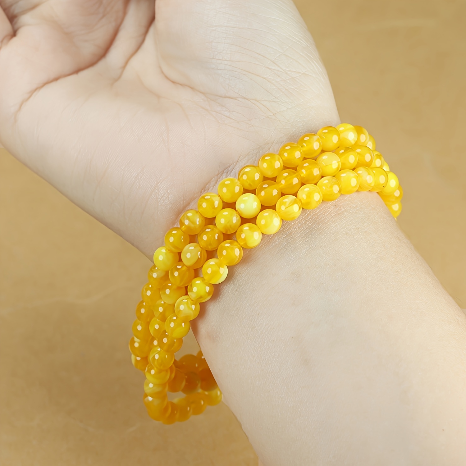 Bohemian Style Chicken Fat Yellow Round Bead Multi-Circle Bracelet