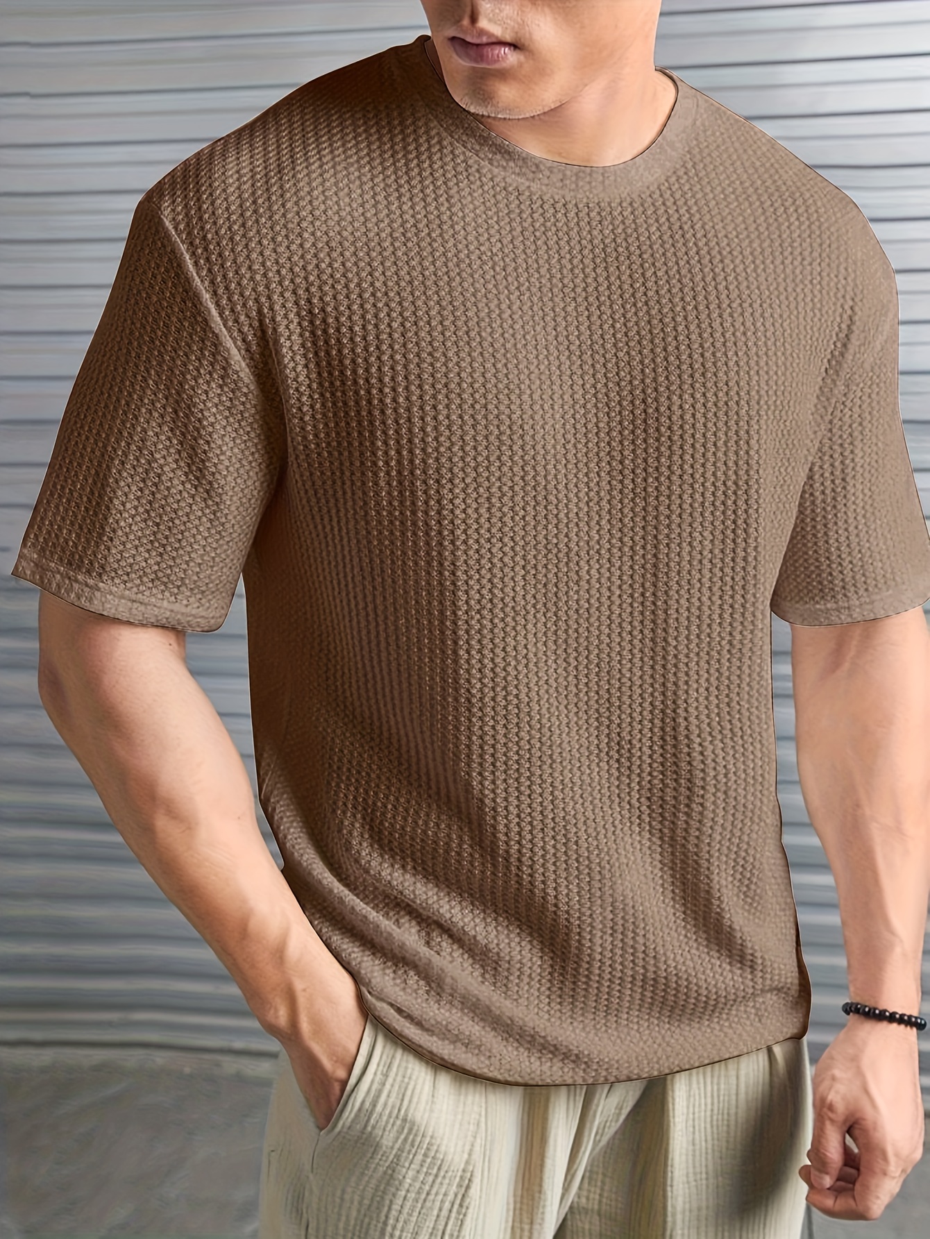 【DISCERNMENT】Muscle fit waffle short sleeve knit Waffle Knit Short Sleeve Henley - Heather Grey | Henleys