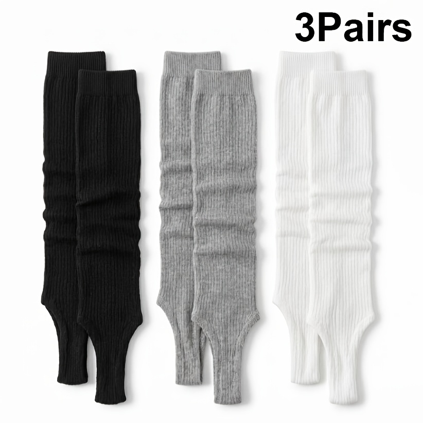 TEMU 3pairs Pack Vertical Striped Ankle Socks, Autumn Winter Lengthened Calf Socks, Solid Color Versatile Toe-less Leg Warmers