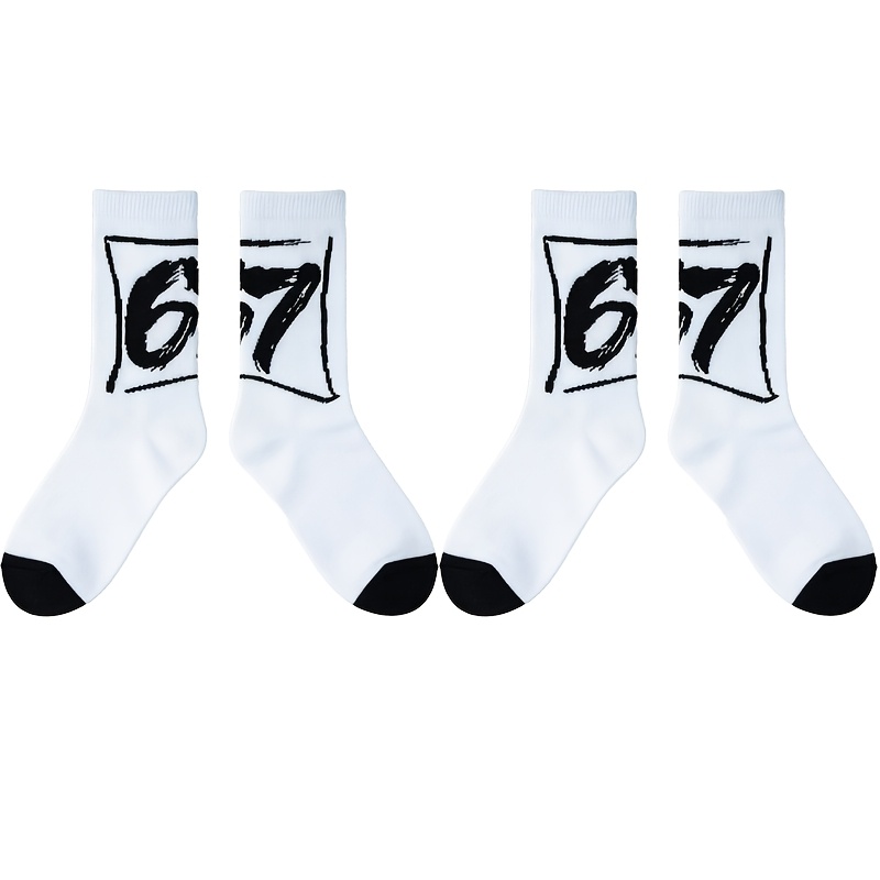 E-shop 1/2/4 Paar lustige Meme-Bilder 67. Socken, zufälliger Neuheitsdruck, Harajuku Hip-Hop Trend Socken mit 67. Muster, ähnlich humorvollen