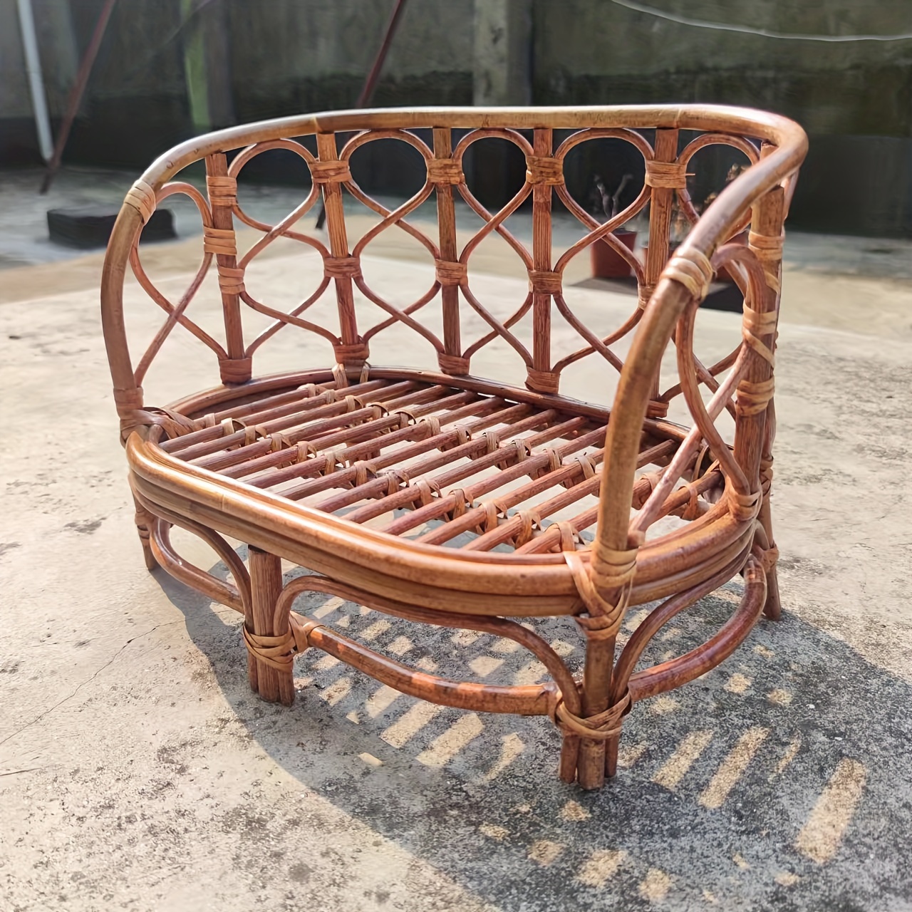 handcrafted bamboo bench ginger yellow photography prop rattan basket chair for studio shoots details 3