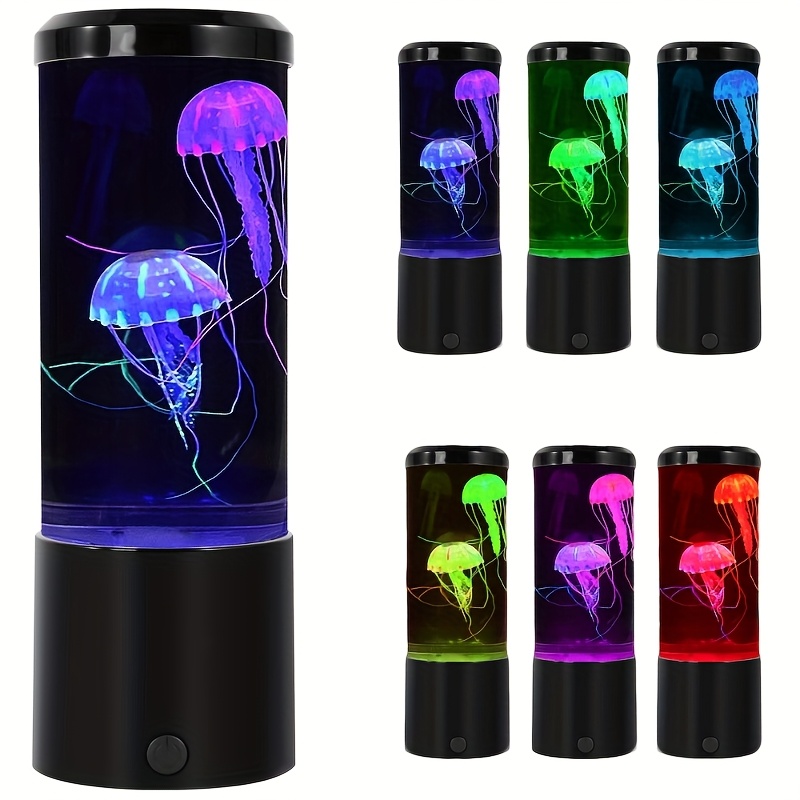 TEMU 8-inch Jellyfish Lamp Aquarium- Vivid Led Lighting, 7 Changing Settings, Soft Night Light, Realistic Jellyfish Design, Lifelike Movement, Aquarium , A Relaxing Atmosphere