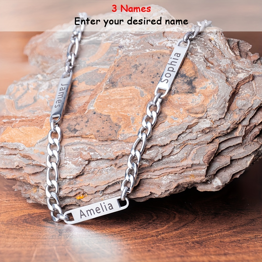 E-shop Personalisiertes Herren Multi-Namen Halsband, modischer Namensschild Anhänger, graviertbar, 1-3 englische Namen, geeignet für den täglichen
