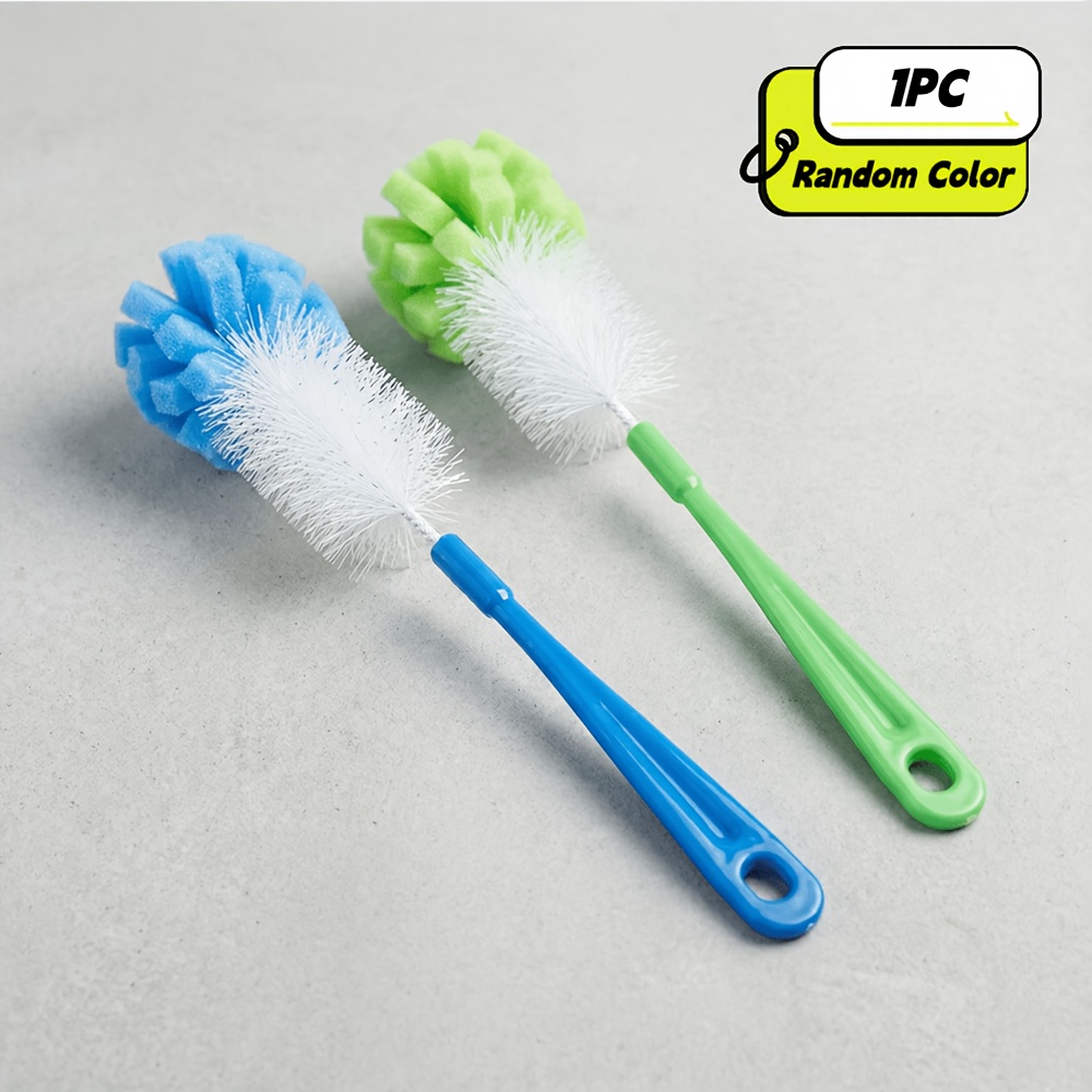 1 Pack Thickened Extra Long Handle Bottle Brush With Oversized Sponge Head, Long Handle Cup Brush For 360° No Cleaning, Ideal For Flasks, Water Bottles, Mugs & Narrow-mouth Containers, Random Color
