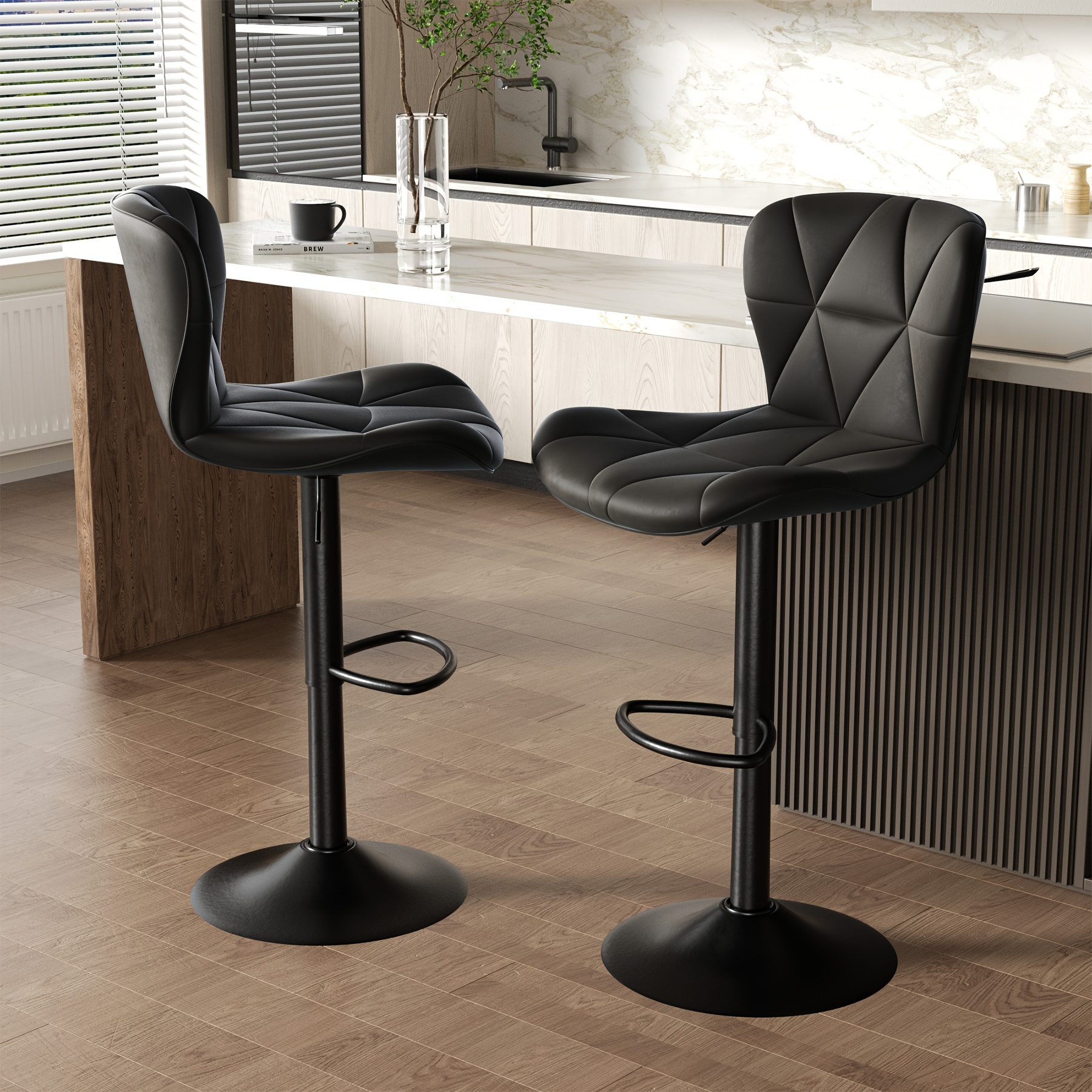 Set Of 2 Bar Stools Height-adjustable With Backrest Rotatable, Chair With Backrest Footrest, Kitchen Stool, Bistro Stool, Swivel Stool For Kitchen, , Bar