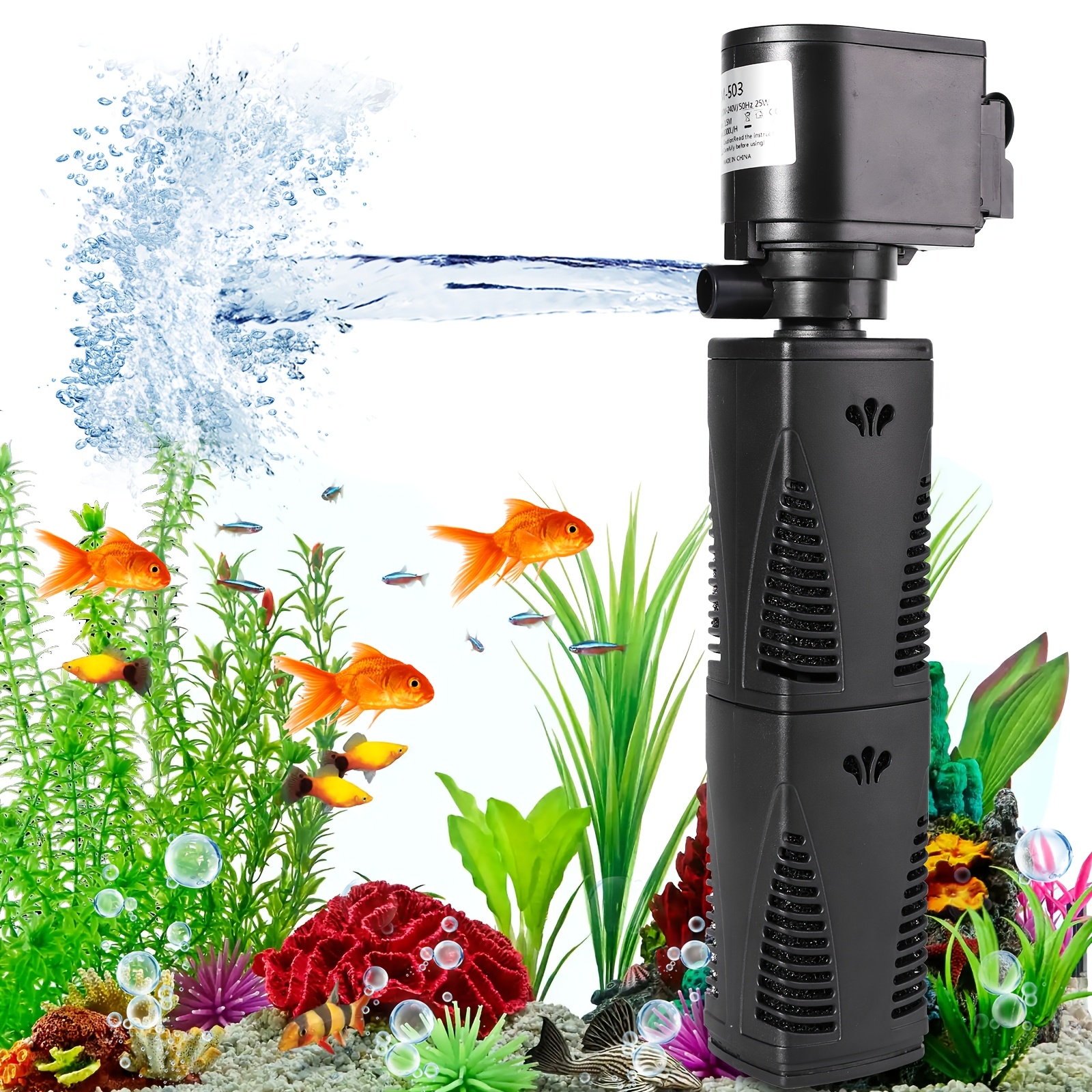 

Aquarium Filter System With Sponge - Powerful Submersible Pump For 20-45 Gallon Fish Tanks, Includes Aeration, Internal, Turtle Filter