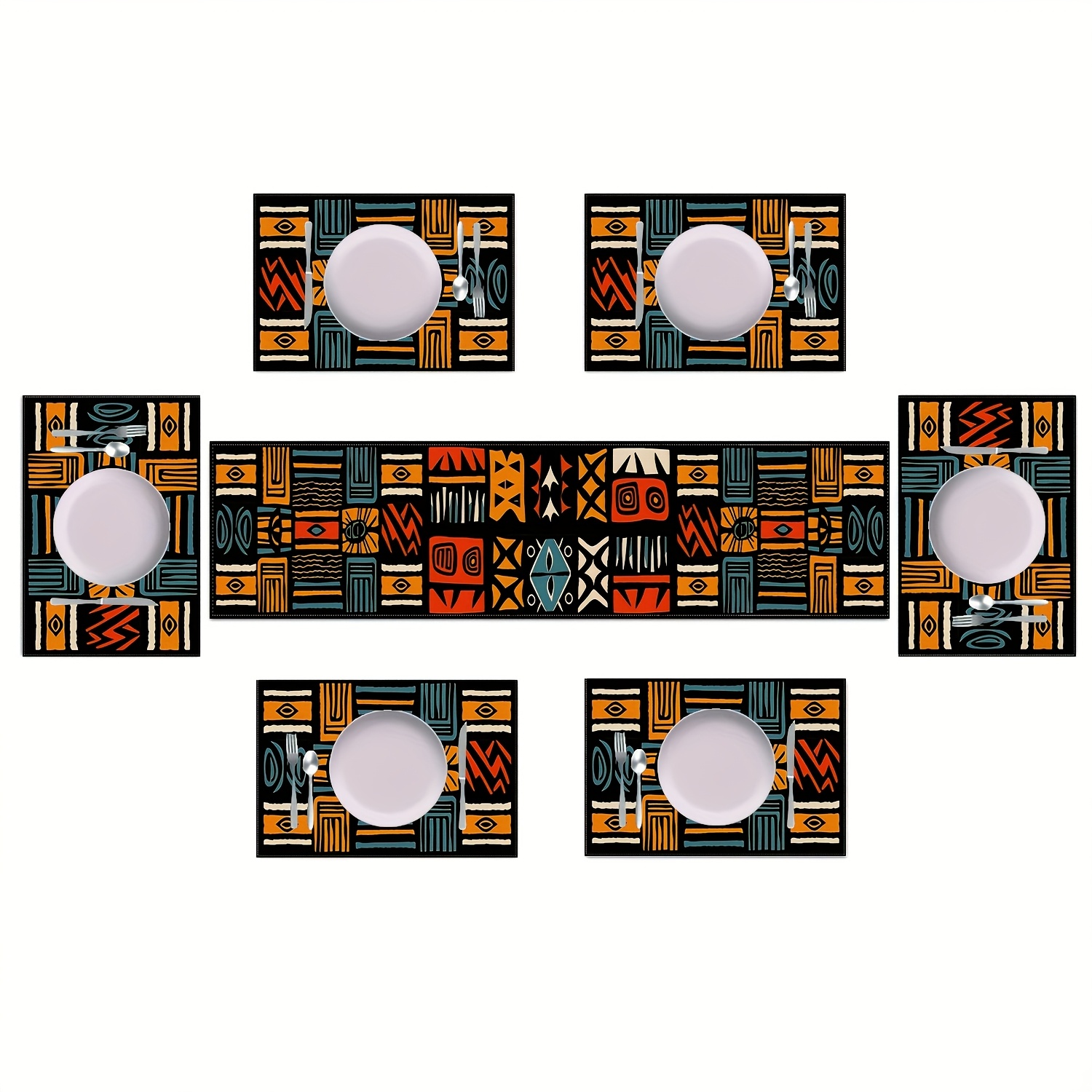 TEMU Set da 1/5/7 pezzi, Set Runner da e Tovagliette con Motivo , Design con Geometrici, per Cucina, Sala da , Feste, Compleanni, Decorazione Nuziale