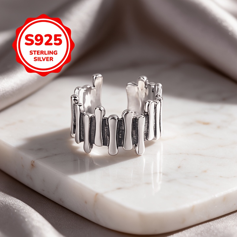 925 Sterling Silver Hypoallergenic Open Adjustable Fence Ring, Stylish