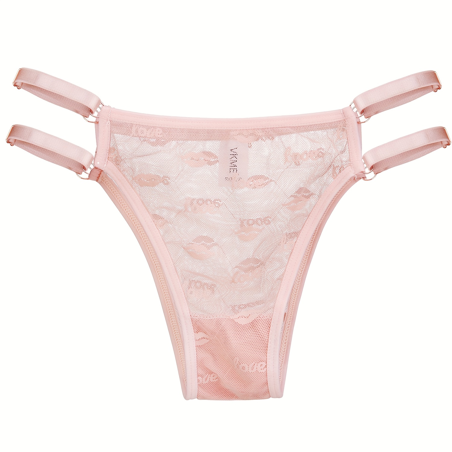 1-Pack Sexy Japanese-Style Lace Lips LOVE Double-Strap Panties | Adjustable Hollow Low-Waist Women'S Triangle Panties with Fashion Buckle