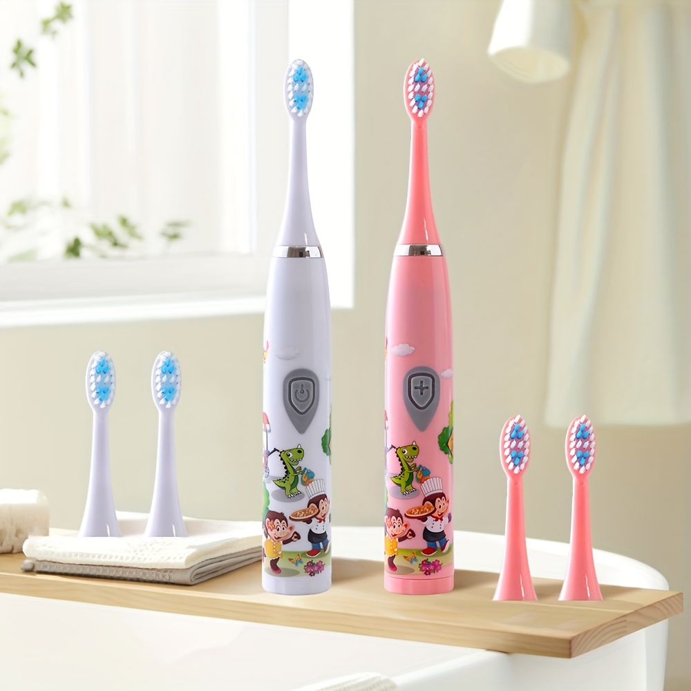 Battery-Powered Electric Toothbrush with 3 Replacement Heads & 1 Timer Sand Timer, Model N02, 3 Replacement Heads