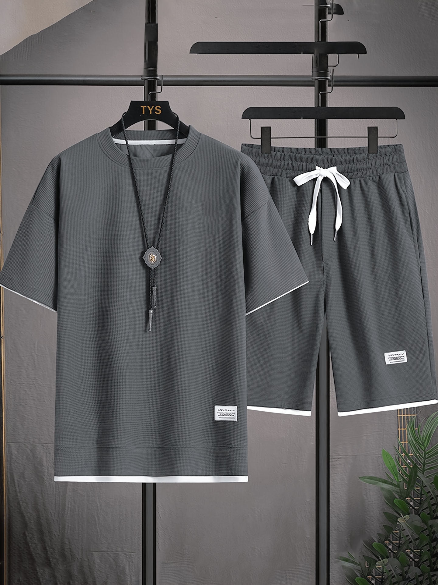 mens summer casual sportswear set round neck short sleeve t shirt and drawstring shorts   suitable for daily leisure and outdoor sports vacations details 10