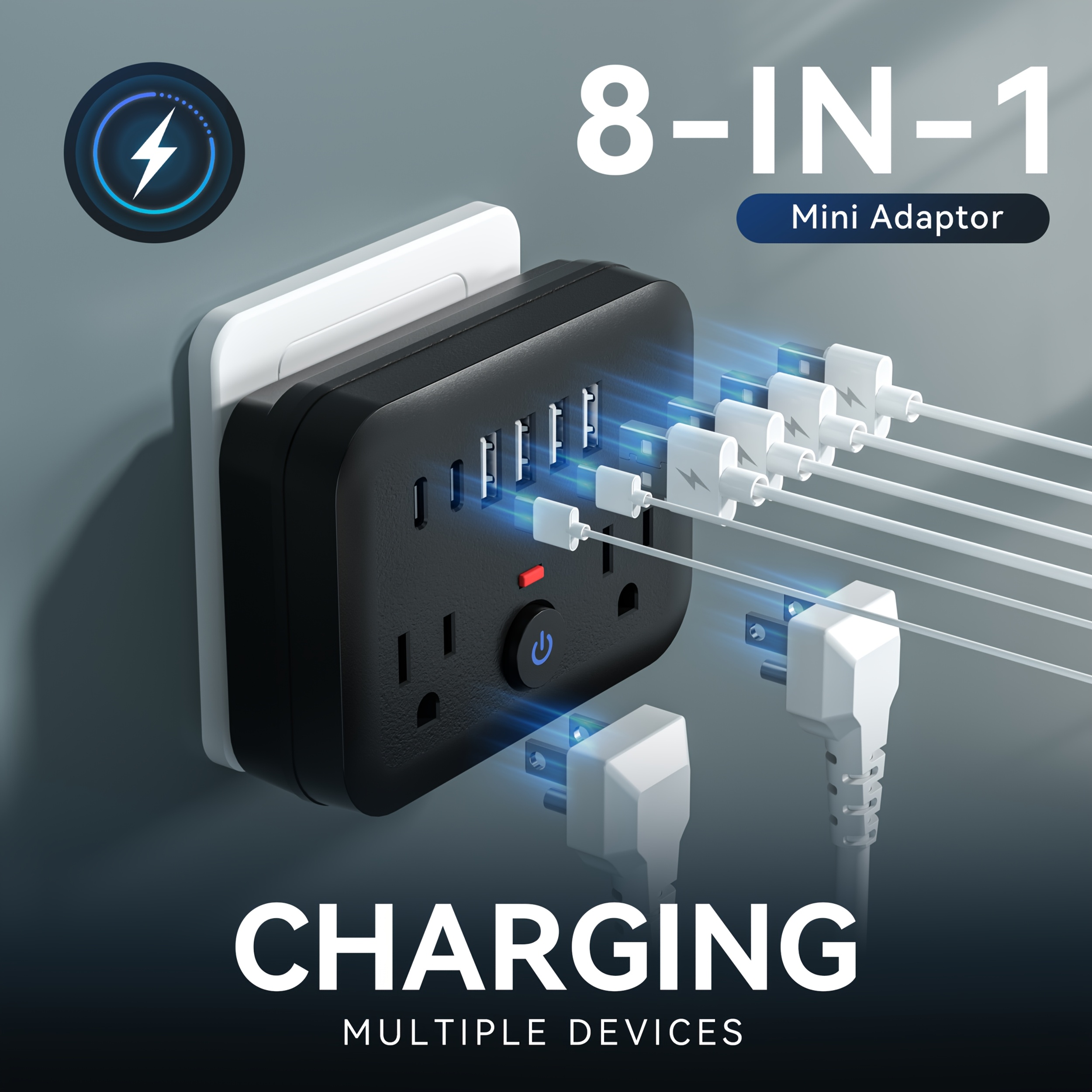 Mini Portable Surge Protector Power Strip – 8-in-1 Wall Charger with 2 AC Outlets, 4 USB Ports & 2 USB-C Ports, Overload Protection, Compact Travel Power Adapter for Home, Office & Travel — Zaynora Luxury Marketplace