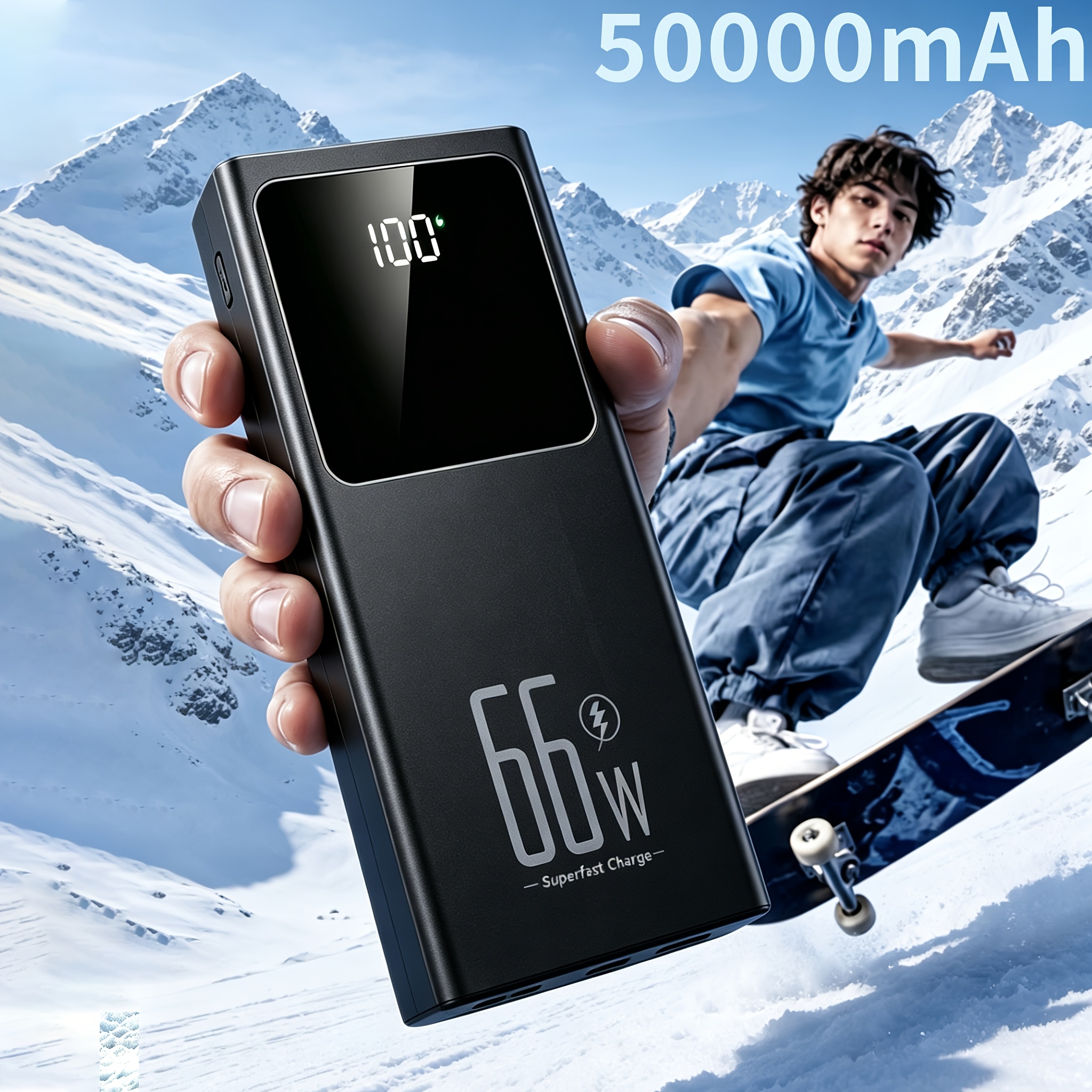 50000mah Real True Capacity Power Bank 66w Fast Charging Led Digital Display External Battery Stock Fast Charger For Iphone Camping Emergency