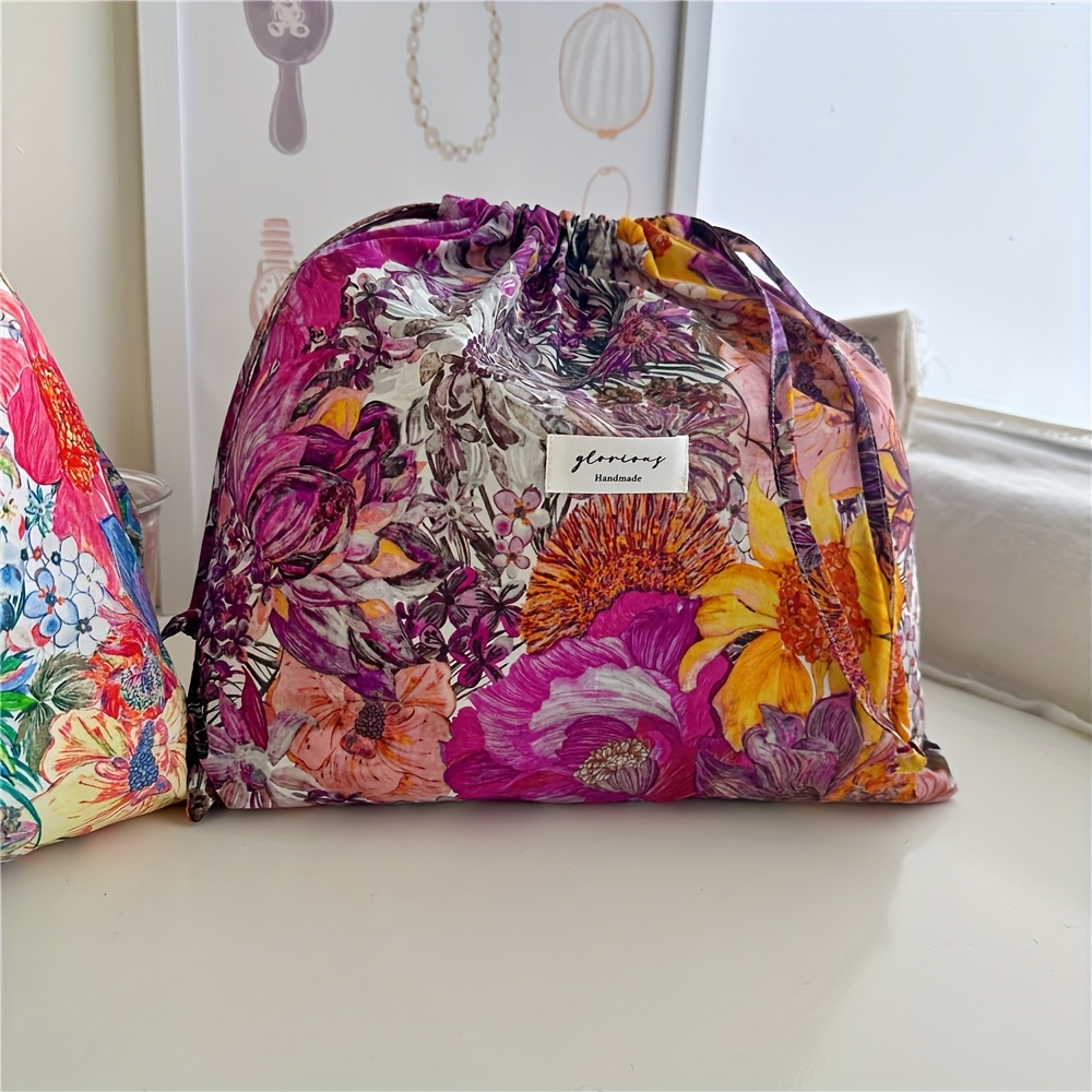 E-shop Geschenk für Sie/Ihn 1 Stück Große Ölmalerei Stil Geschenktüte 13,3 x 12,6 Zoll Lebendige Multicolor Blumen - Reise, Aufbewahrung, Party,