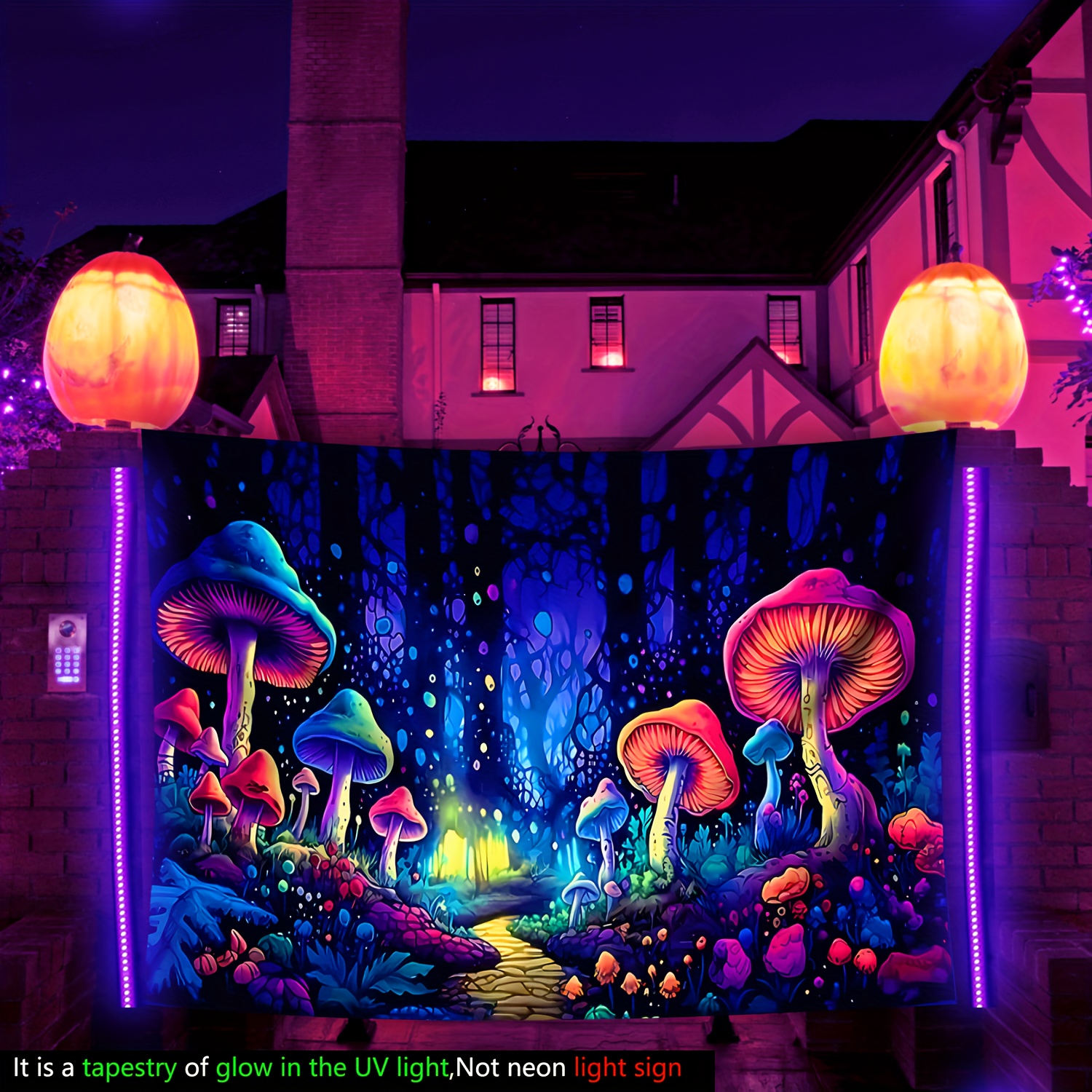 

Mushroom Forest Glow-in-the-dark Tapestry - Easy Hang Outdoor Decor, Perfect For Parties & Holiday Gifts