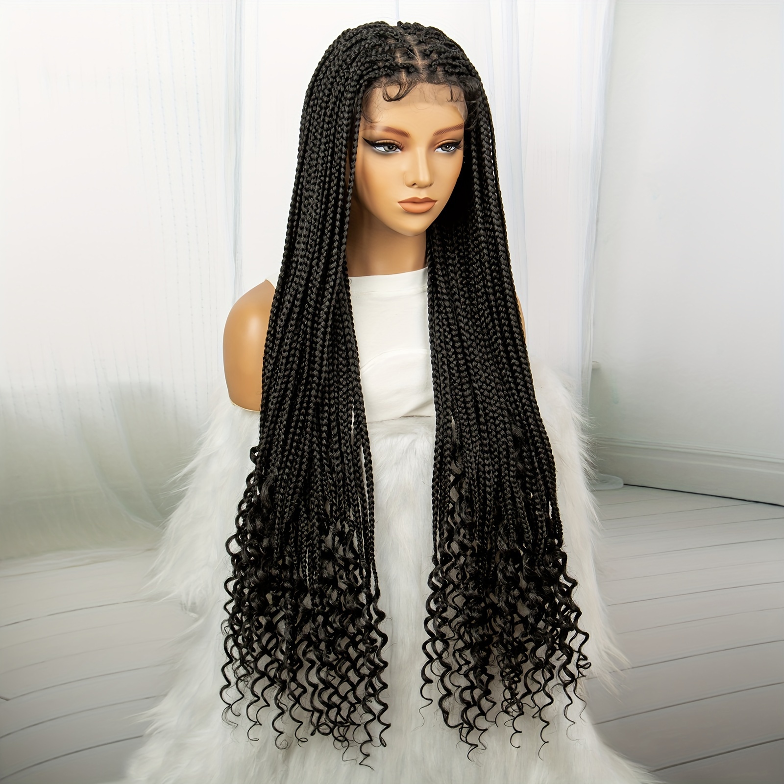 Elegant Full Lace Hand Braided Wig Women 200% Density Long - Temu