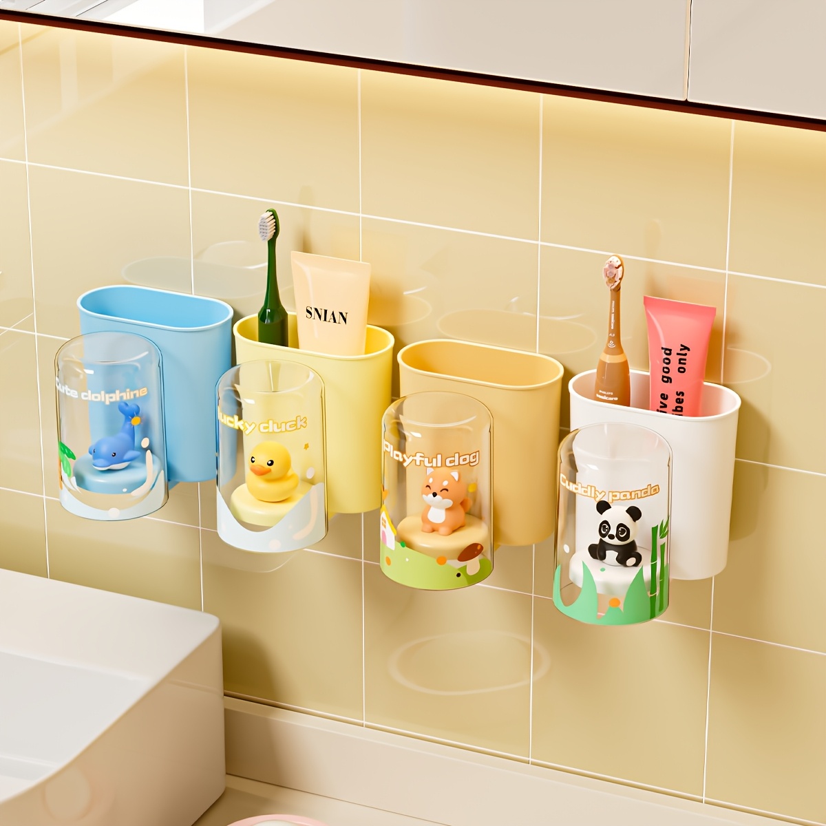 A Wall-Mounted Toothbrush Holder with a Cute Cartoon Theme, Featuring  Adorable Dolls, a No-Drill Bathroom Organizer Suitable for * Electric And  Manual Toothbrushes, a Multifunctional Plastic Practical ..., image size:1200x1200