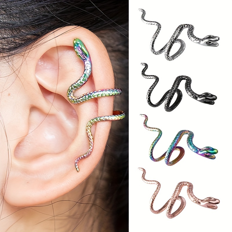 

1pc Y2k Style Snake Ear Cuff Wrap, Clip-on Cartilage Earring, Non-pierced Copper Jewelry With Iridescent Finish For All Occasions