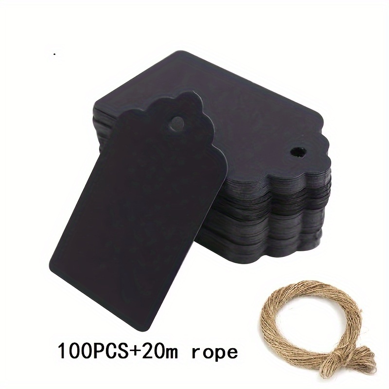 100pcs Blank Paper Tags Black White Hang Tags Handwritten Gift Handmade Product Tags + 20 Meters Rope