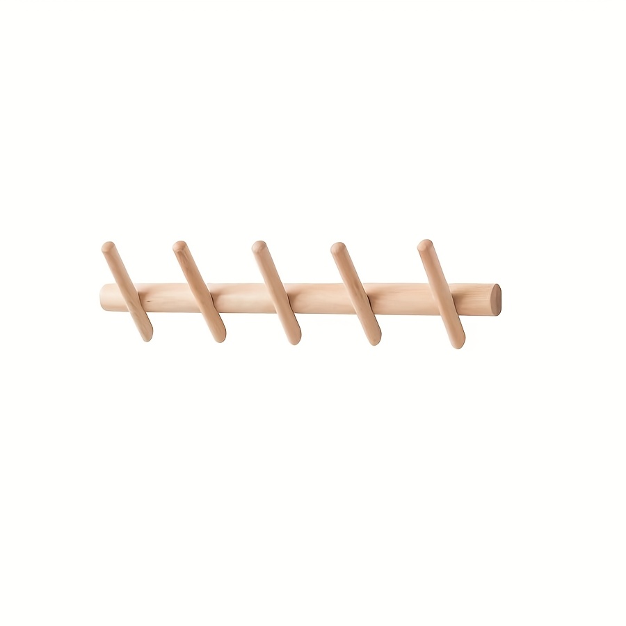 E-shop 5-Haken Wandmontierter Kleiderständer Turm - Buchenholz , Platzsparender Organizer für Flur, Schlafzimmer & Badezimmer, Einfache Montage