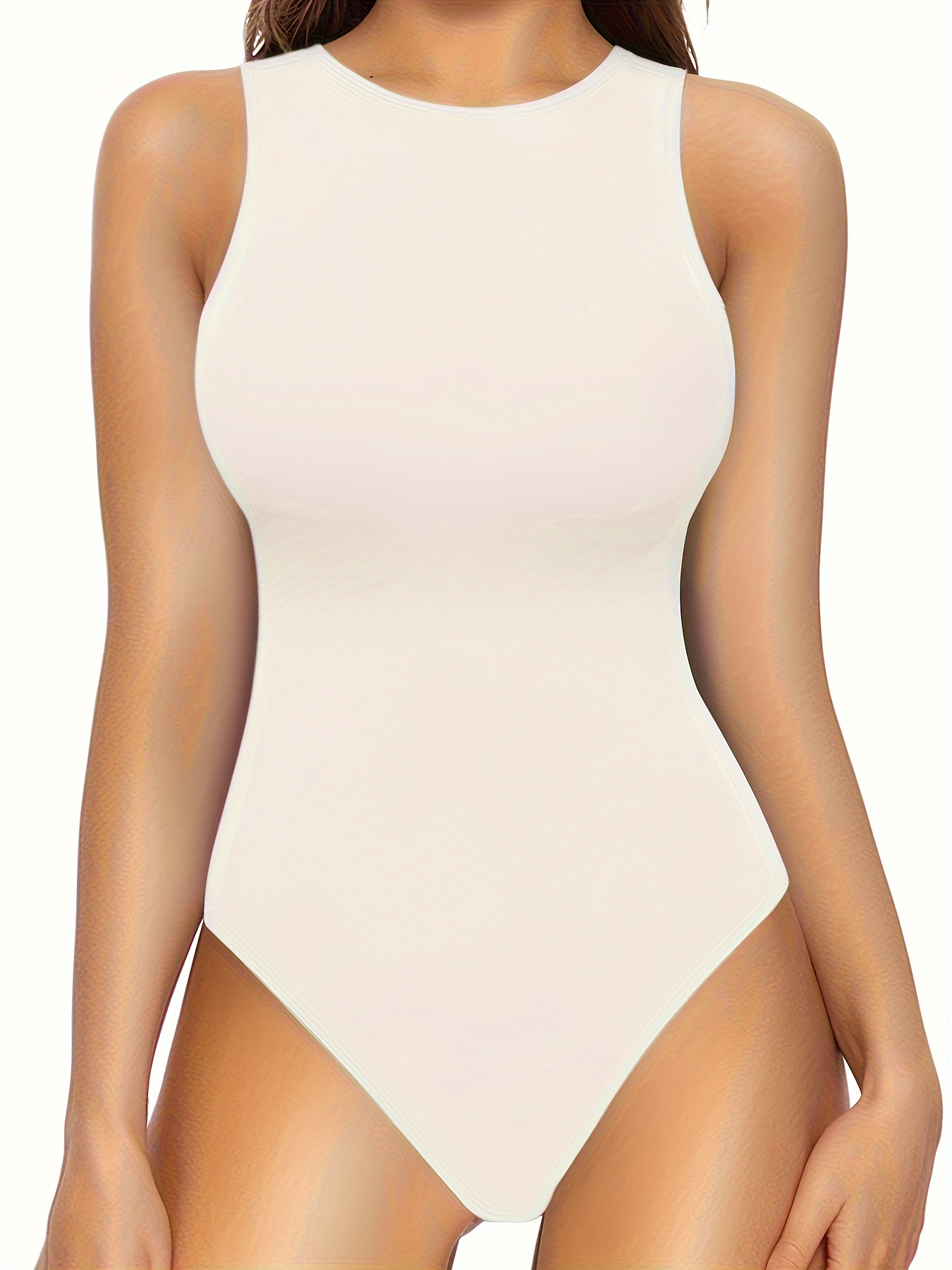 solid color crew neck bodysuit casual sleeveless skinny Temu Spain