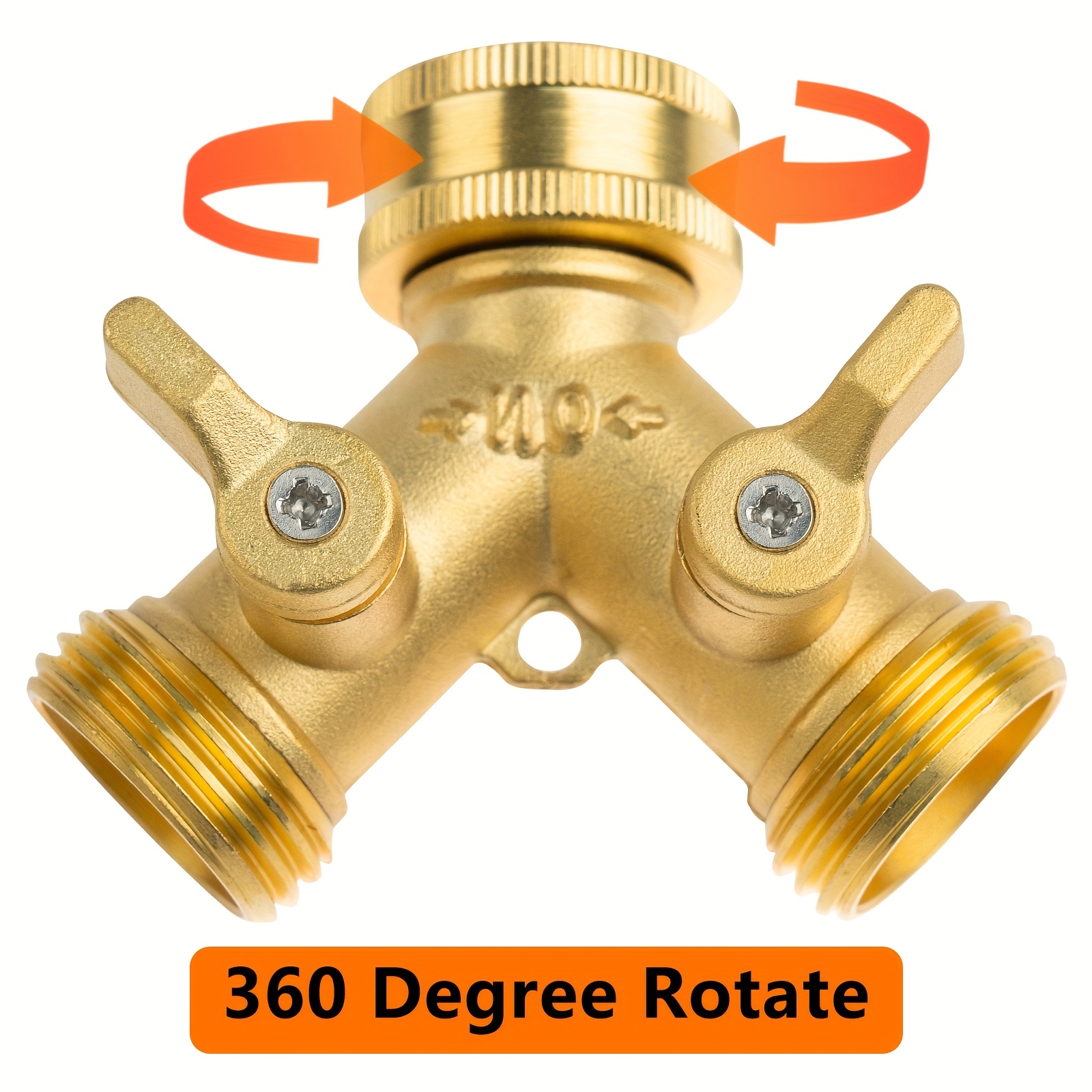 TEMU Heavy-duty Solid Brass 2-way Garden Hose Y Valve Splitter With 360° Rotatable Design, 3/4" Ght Male Threads, Ergonomic Handle & Finish -